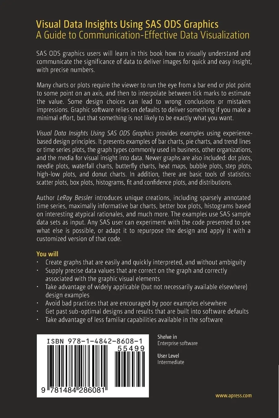 Rückseite: 9781484286081 | Visual Data Insights Using SAS ODS Graphics | Leroy Bessler | Buch