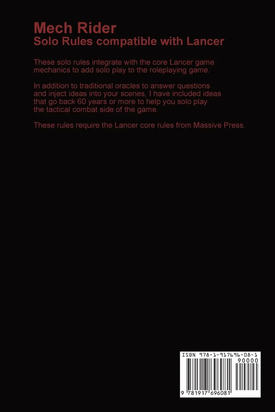 Rückseite: 9781917696081 | Mech Rider - Solo Roleplaying Lancer | Peter Rudin-Burgess | Buch