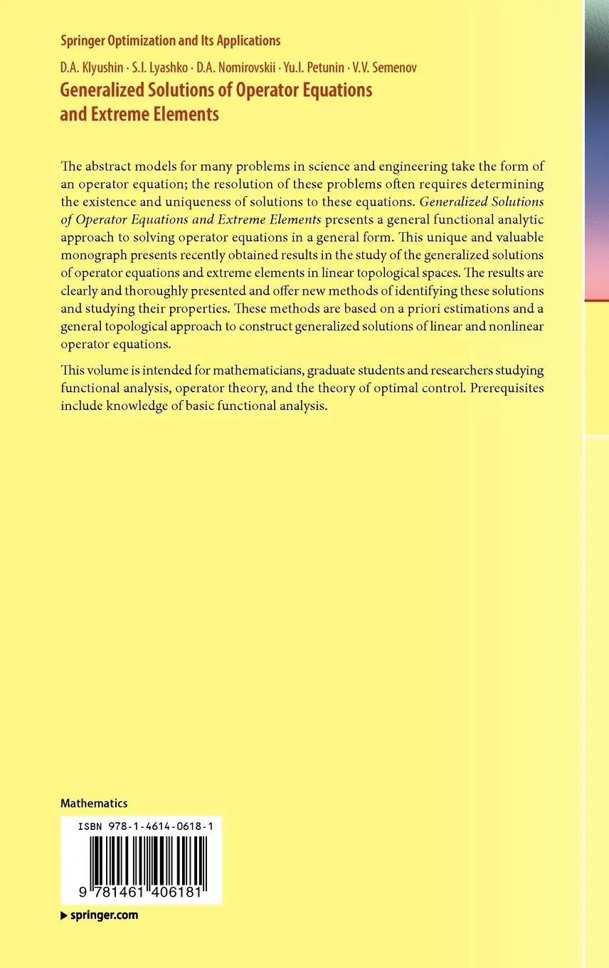 Rückseite: 9781461406181 | Generalized Solutions of Operator Equations and Extreme Elements