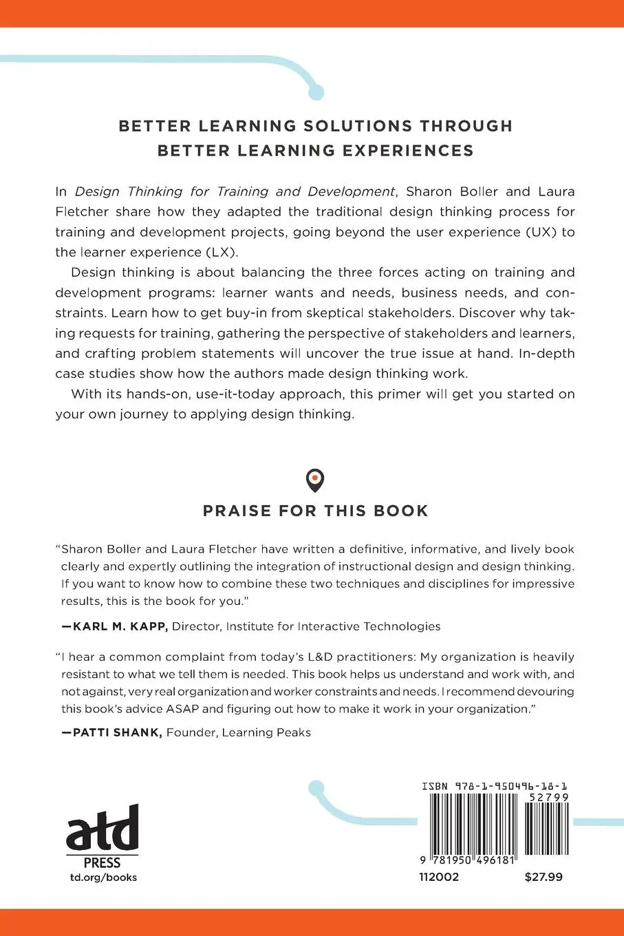 Rückseite: 9781950496181 | Design Thinking for Training and Development | Sharon Boller (u. a.)
