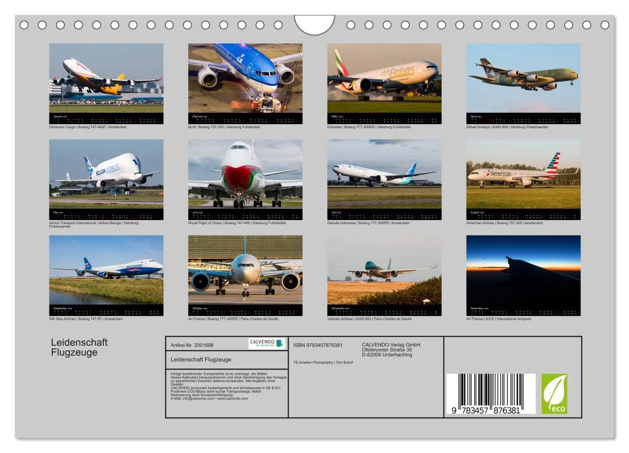 Bild: 9783457876381 | Leidenschaft Flugzeuge (Wandkalender 2026 DIN A4 quer), CALVENDO...