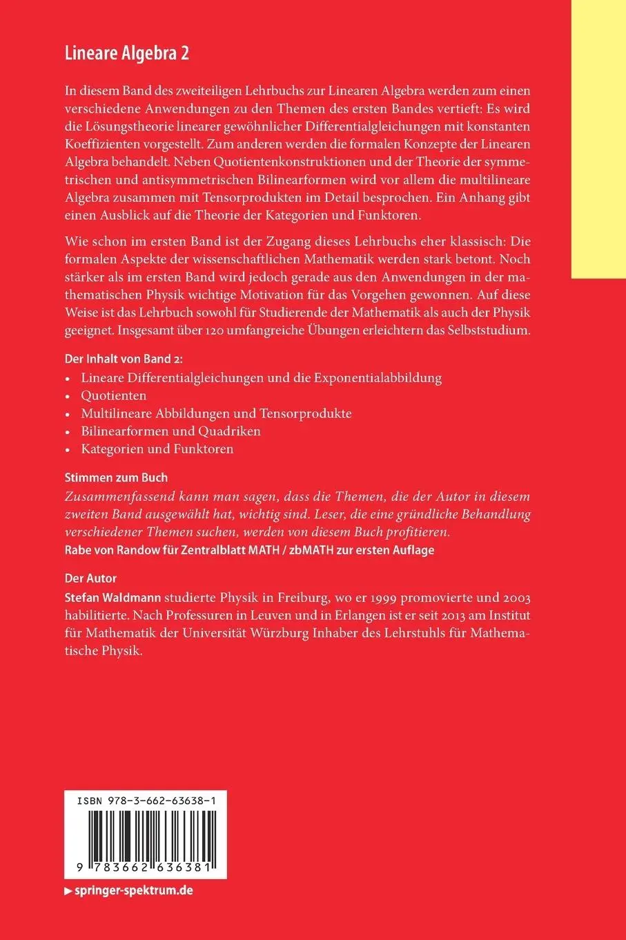 Rückseite: 9783662636381 | Lineare Algebra 2 | Stefan Waldmann | Taschenbuch | xvi | Deutsch