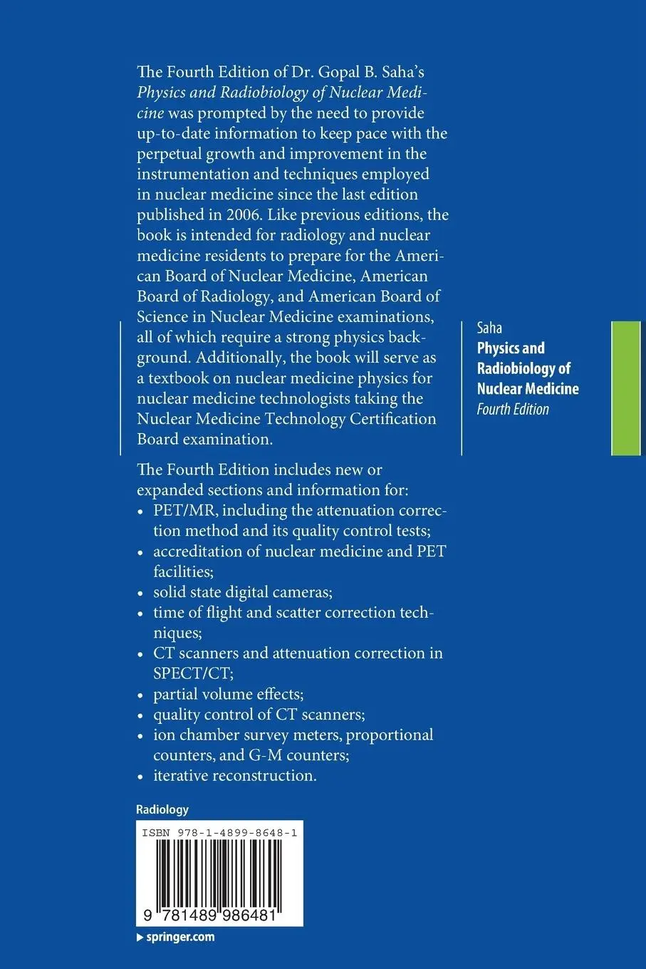 Rückseite: 9781489986481 | Physics and Radiobiology of Nuclear Medicine | Gopal B. Saha | Buch