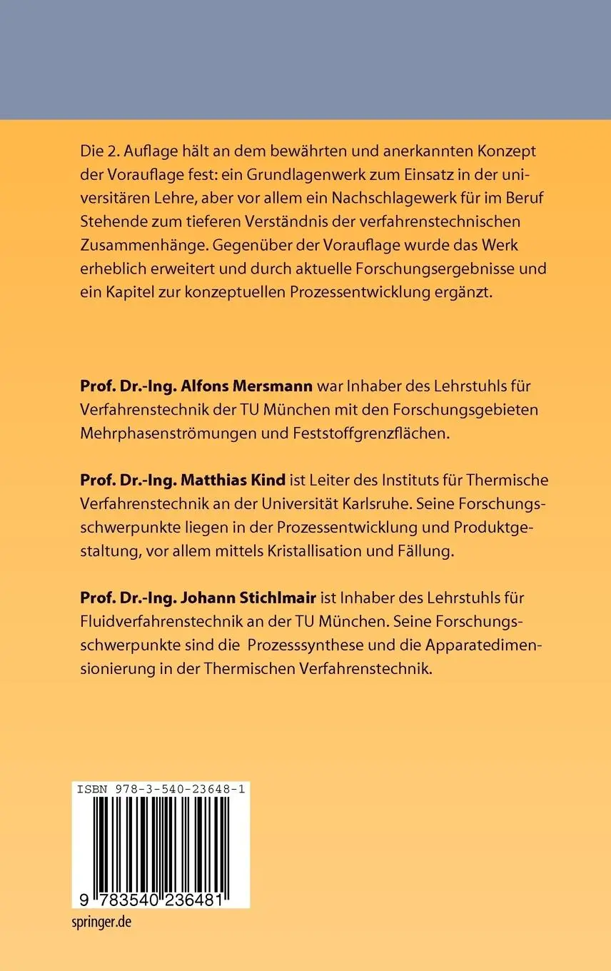 Rückseite: 9783540236481 | Thermische Verfahrenstechnik | Grundlagen und Methoden | Buch | xxii