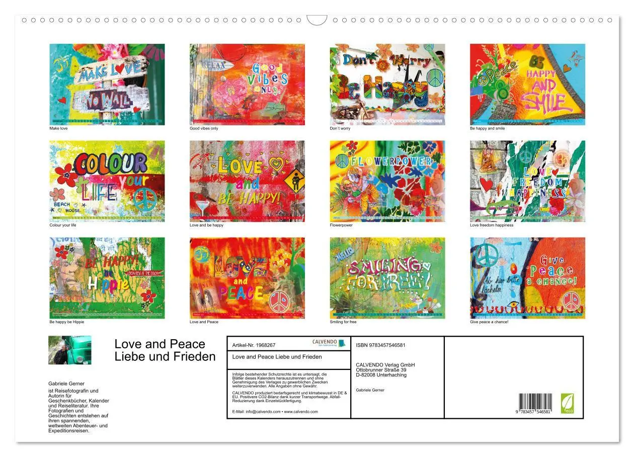Bild: 9783457546581 | Love and Peace Liebe und Frieden (Wandkalender 2026 DIN A2 quer),...