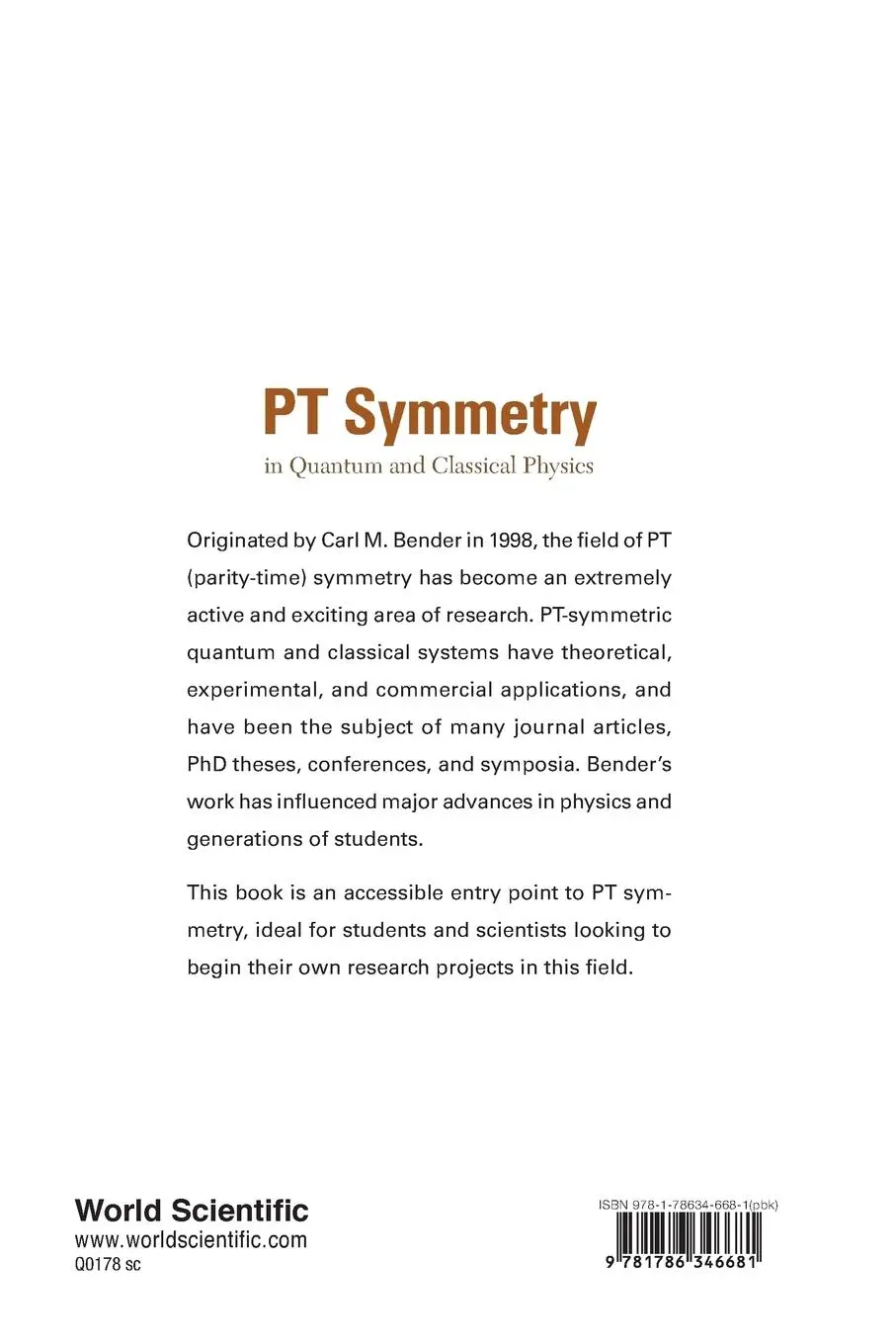 Rückseite: 9781786346681 | PT Symmetry | In Quantum and Classical Physics | Carl M Bender | Buch