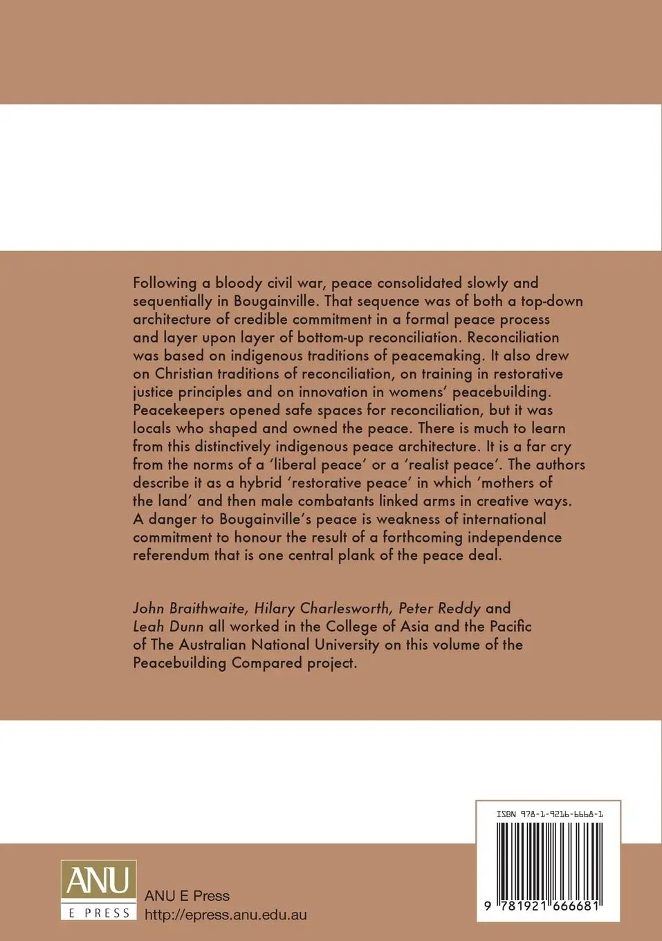 Rückseite: 9781921666681 | Reconciliation and Architectures of Commitment: Sequencing peace in...