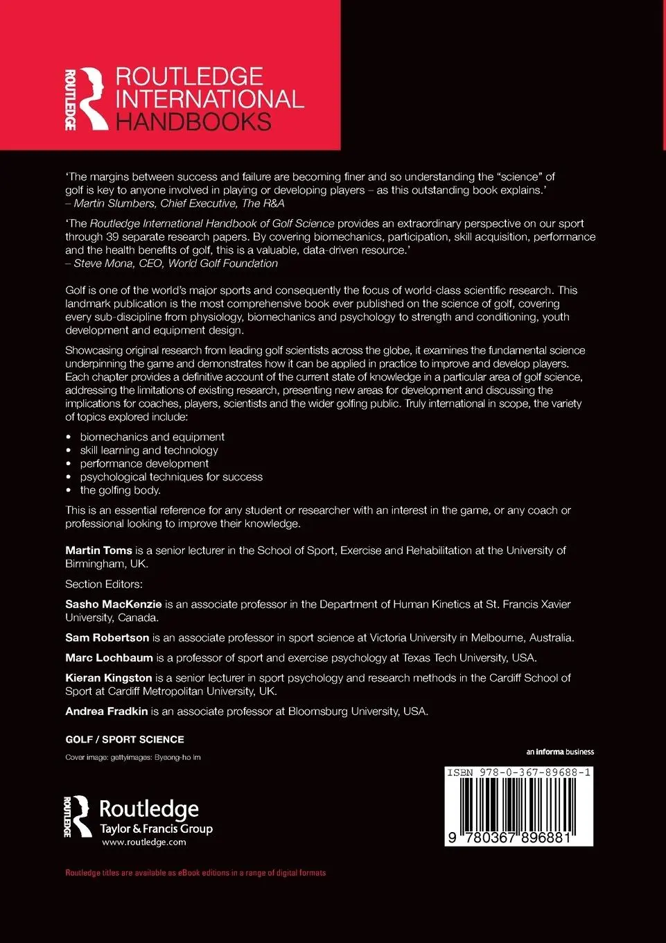 Rückseite: 9780367896881 | Routledge International Handbook of Golf Science | Martin Toms | Buch
