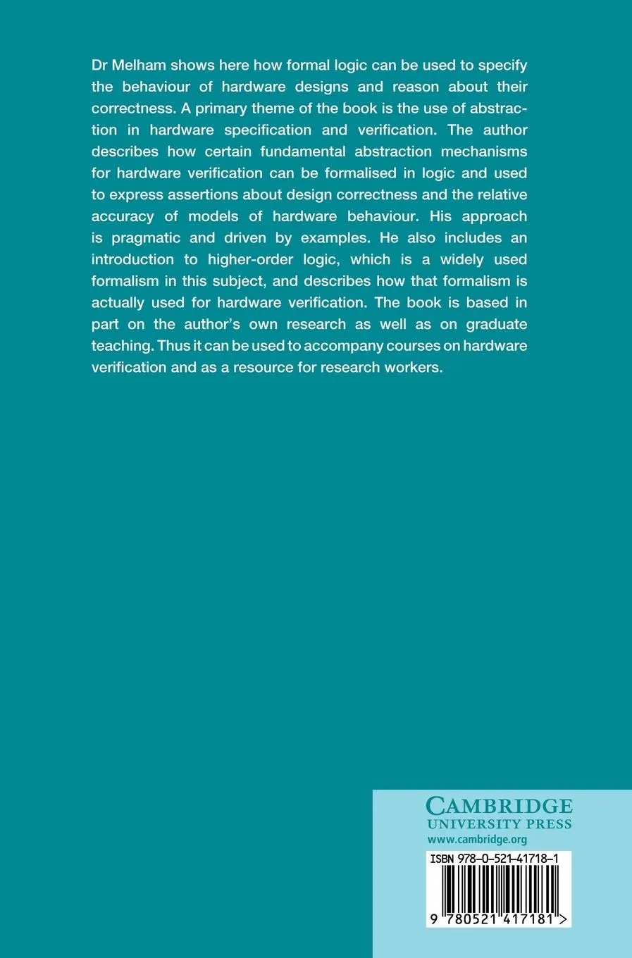 Rückseite: 9780521417181 | Higher Order Logic and Hardware Verification | T. F. Melham (u. a.)