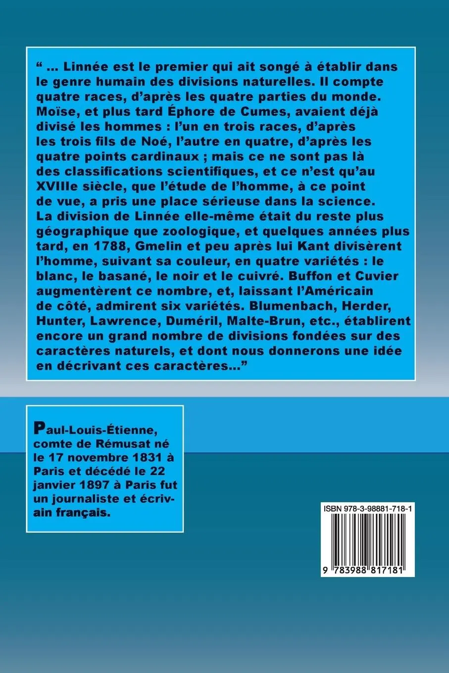 Rückseite: 9783988817181 | Des races humaines | Paul De Rémusat | Taschenbuch | Französisch