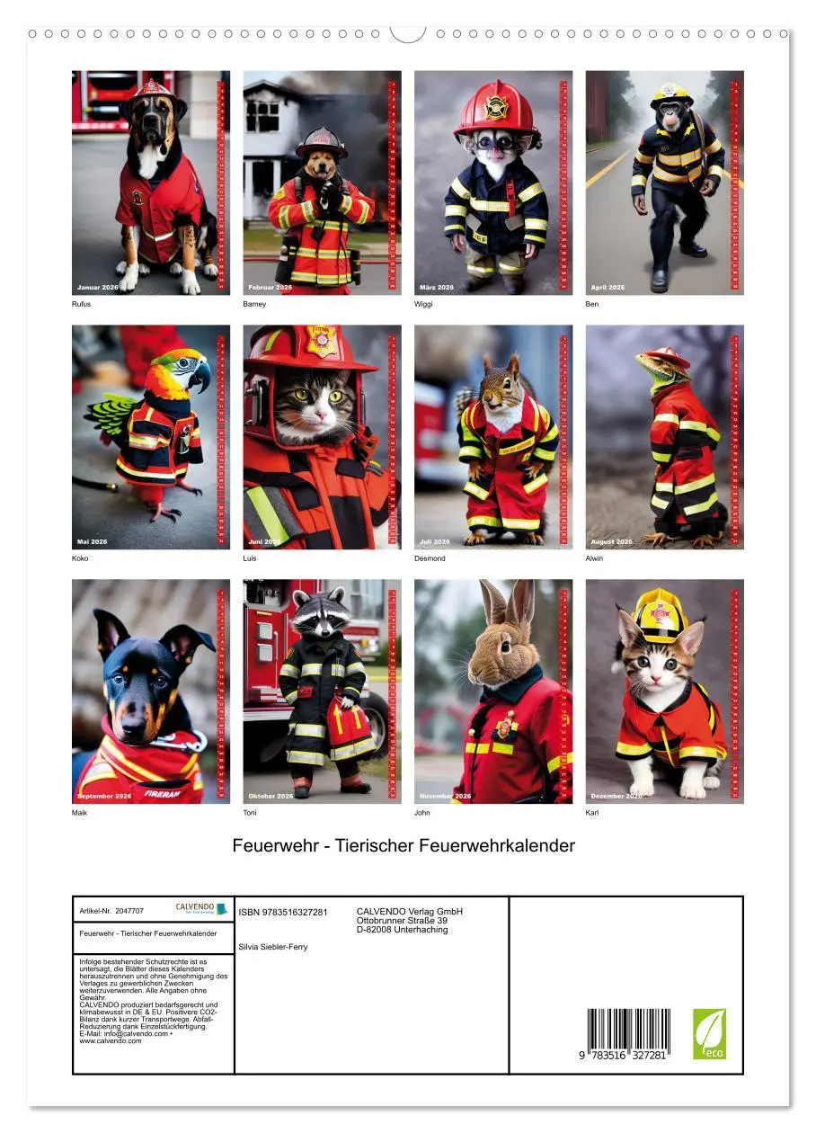 Bild: 9783516327281 | Feuerwehr - Tierischer Feuerwehrkalender (hochwertiger Premium...