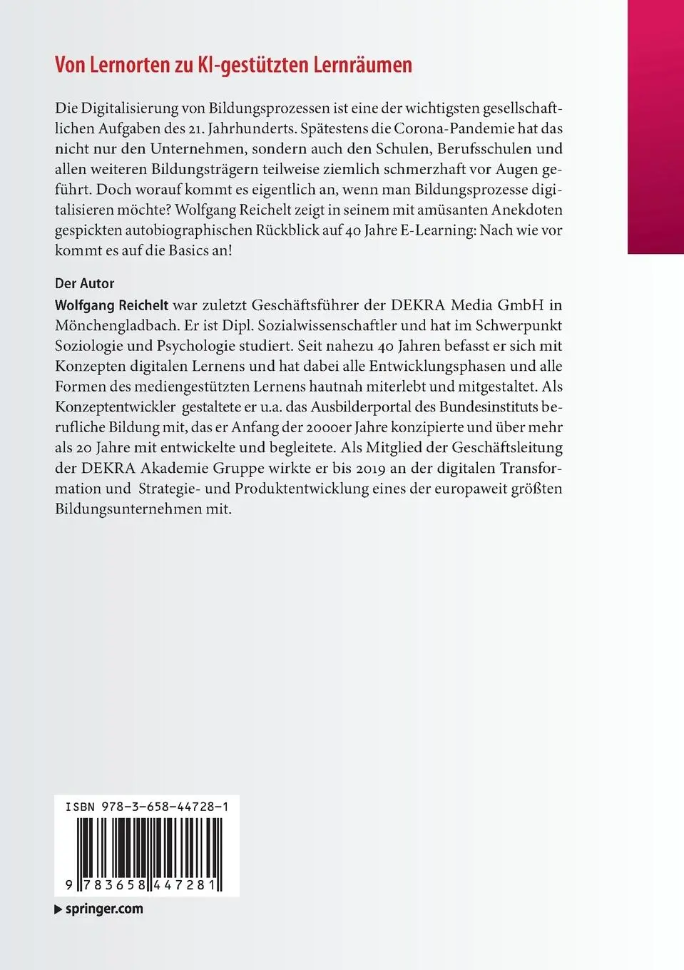 Rückseite: 9783658447281 | Von Lernorten zu KI-gestützten Lernräumen | Wolfgang Reichelt | Buch
