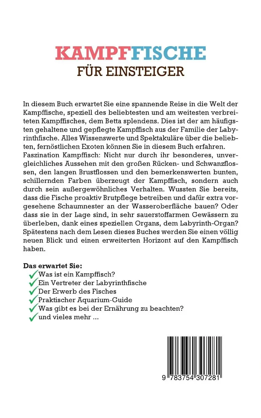 Rückseite: 9783754307281 | Kampffische für Einsteiger: Wie Sie Ihren Kampffisch Betta...