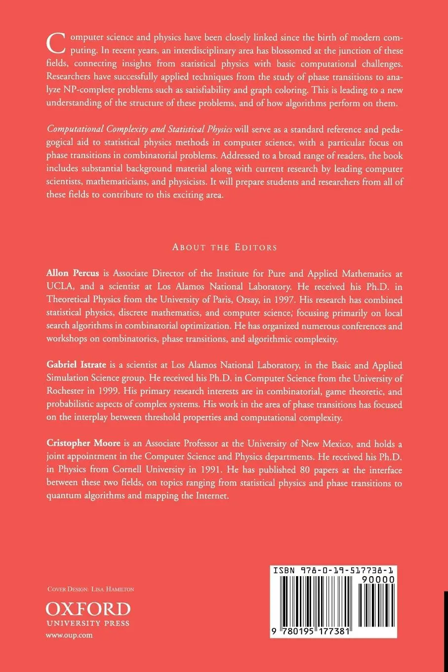 Rückseite: 9780195177381 | Computational Complexity and Statistical Physics | Percus (u. a.)