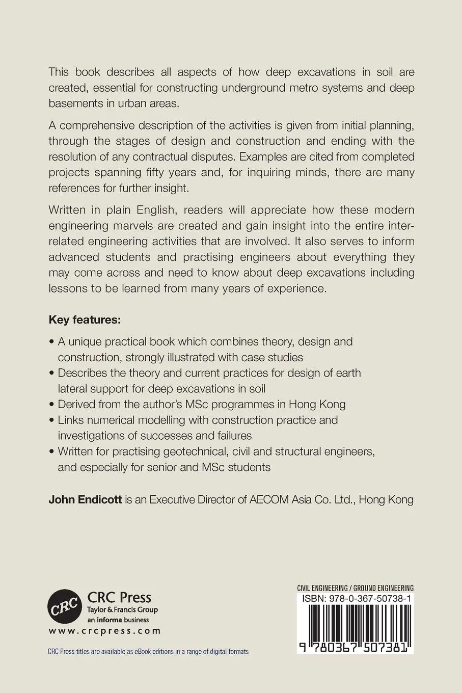 Rückseite: 9780367507381 | Deep Excavations in Soil | John Endicott | Taschenbuch | Englisch
