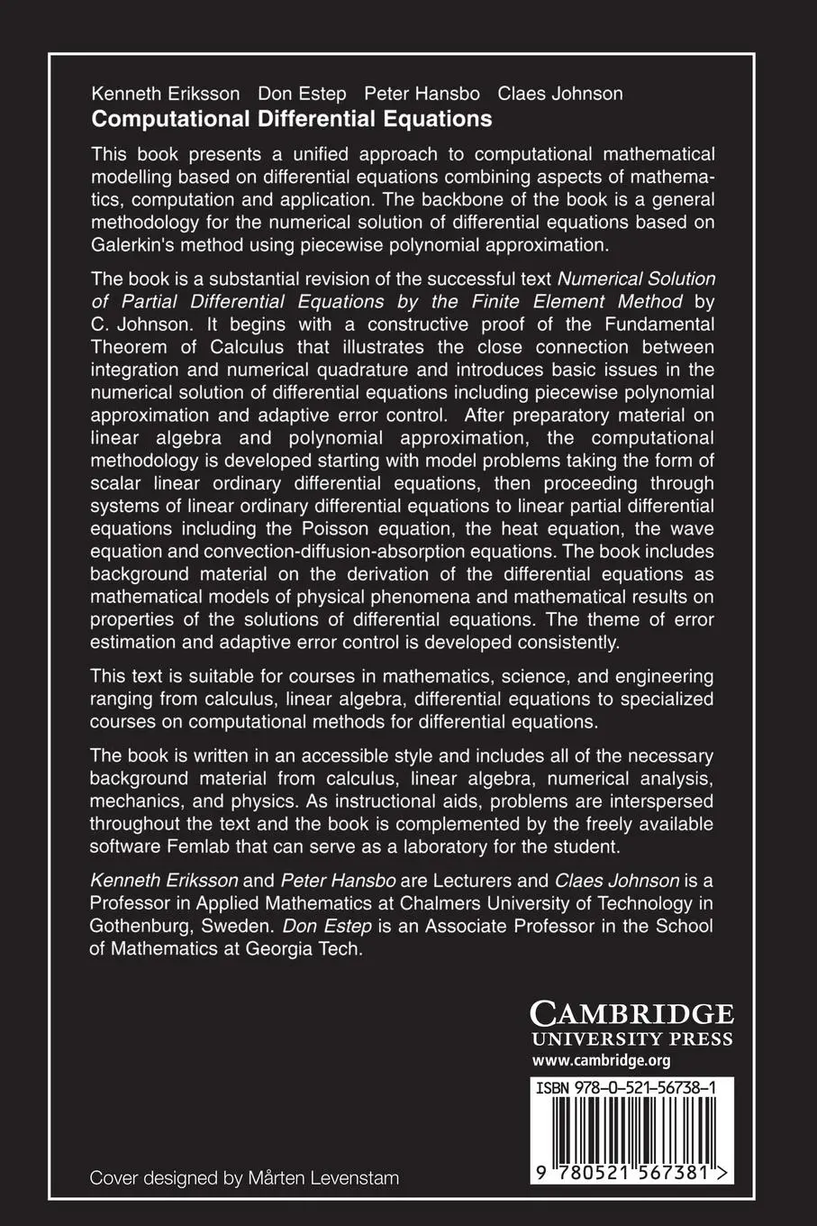 Rückseite: 9780521567381 | Computational Differential Equations | Kenneth Eriksson (u. a.) | Buch