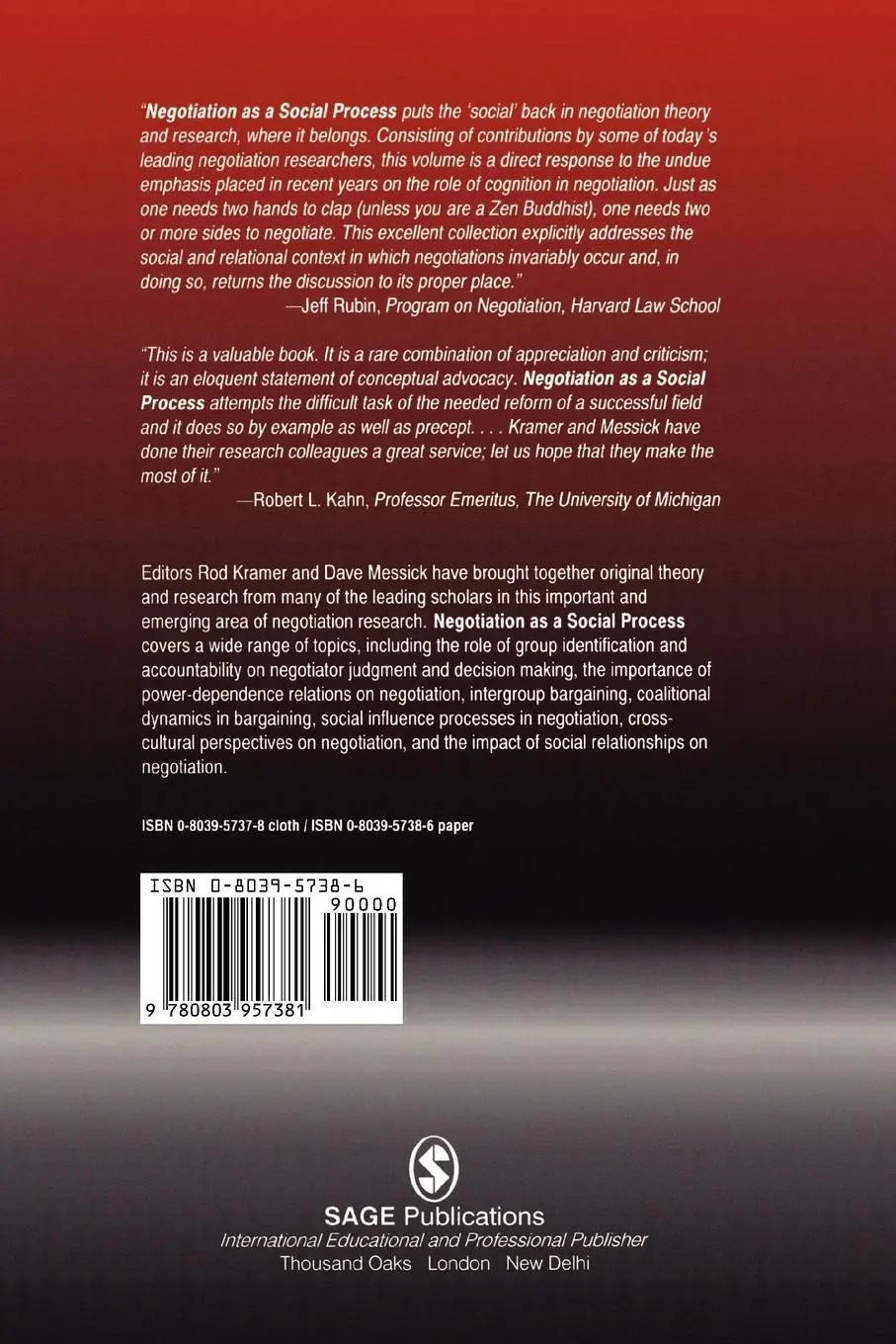 Rückseite: 9780803957381 | Negotiation as a Social Process | Roderick Moreland Kramer (u. a.)