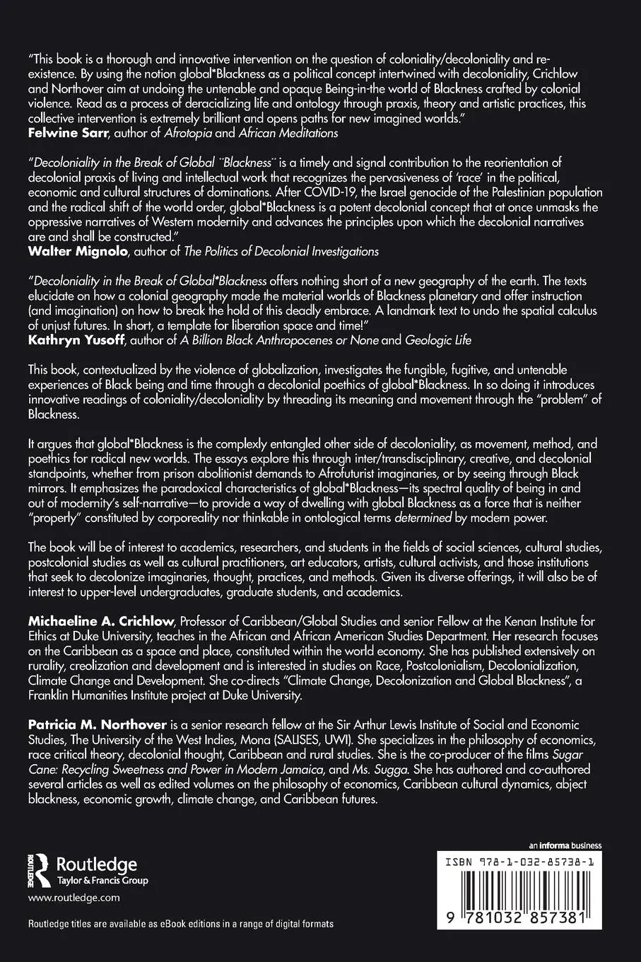 Rückseite: 9781032857381 | Decoloniality in the Break of Global Blackness | Crichlow (u. a.)