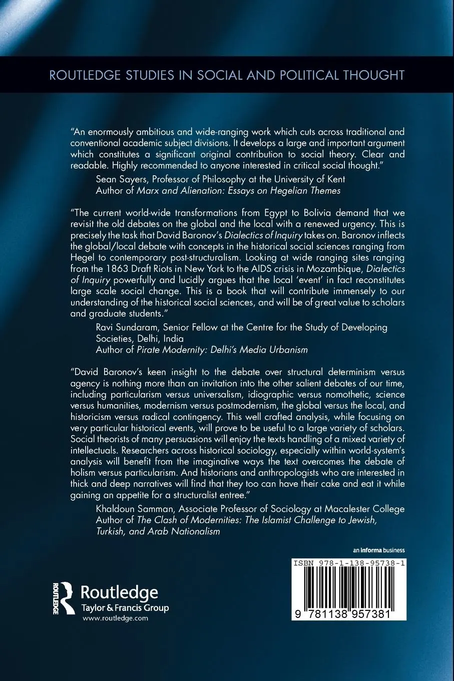Rückseite: 9781138957381 | The Dialectics of Inquiry Across the Historical Social Sciences | Buch