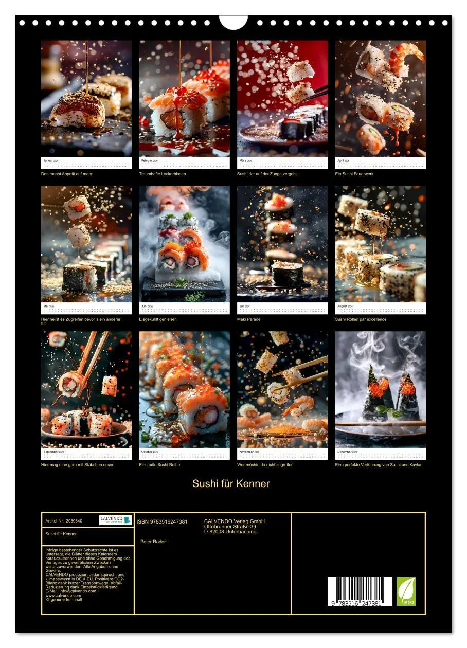 Bild: 9783516247381 | Sushi für Kenner (Wandkalender 2026 DIN A3 hoch), CALVENDO...