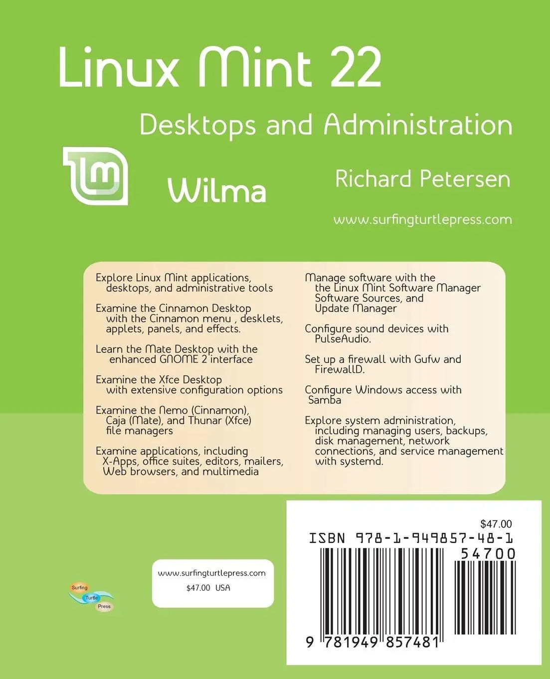 Rückseite: 9781949857481 | Linux Mint 22 | Desktops and Administration | Richard Petersen | Buch