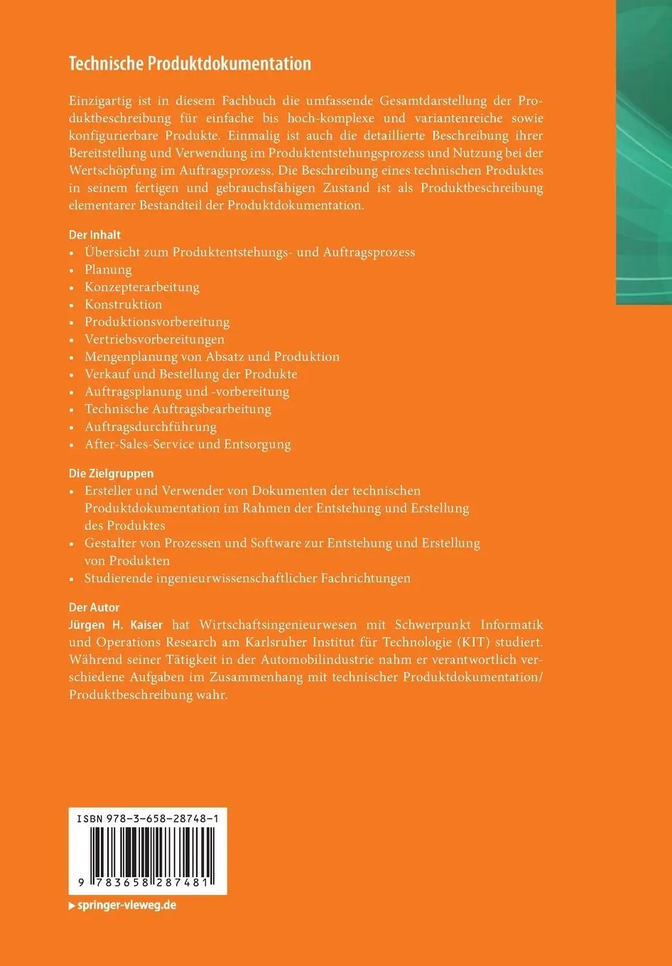 Rückseite: 9783658287481 | Technische Produktdokumentation | Jürgen H. Kaiser | Taschenbuch | xiv