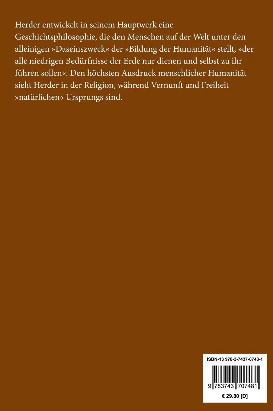Rückseite: 9783743707481 | Ideen zur Philosophie der Geschichte der Menschheit | Herder | Buch
