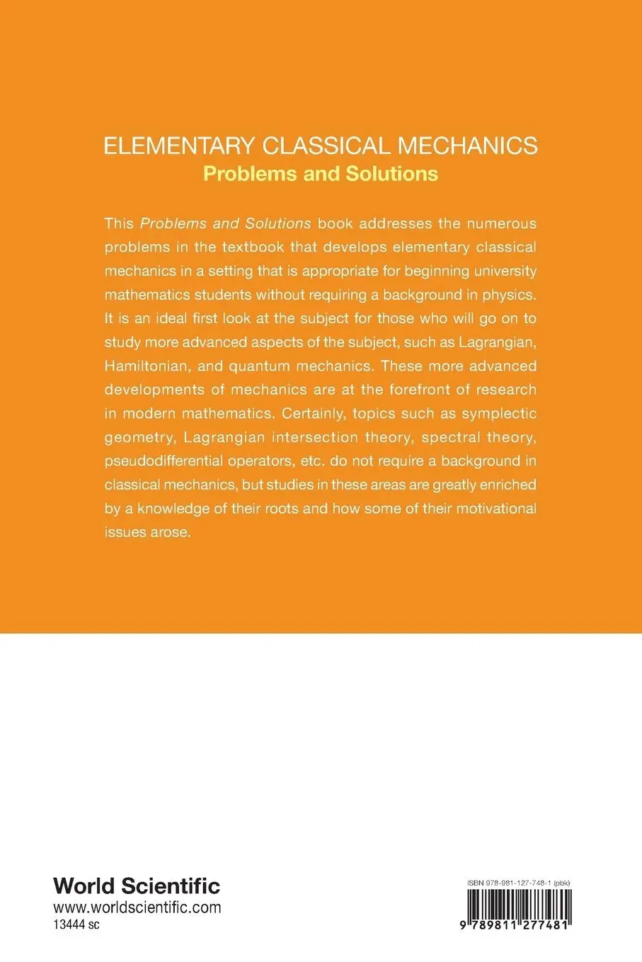 Rückseite: 9789811277481 | ELEMENTARY CLASSICAL MECHANICS | PROBLEMS AND SOLUTIONS | Wiggins