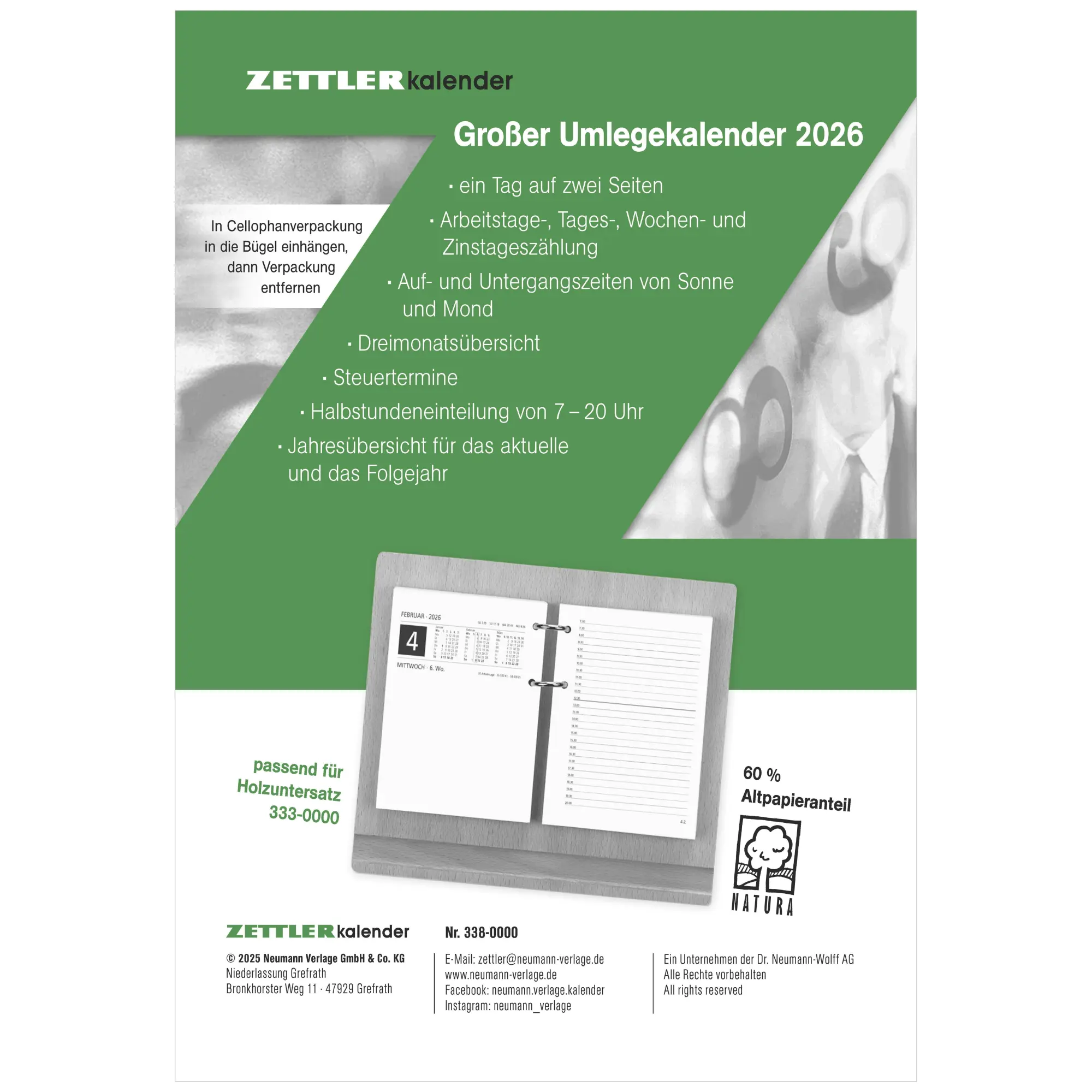 Cover: 4069095007581 | Großer Umleg-Kalender 2026 - 10,5x14,2 cm - 1 Tag auf 2 Seiten -...