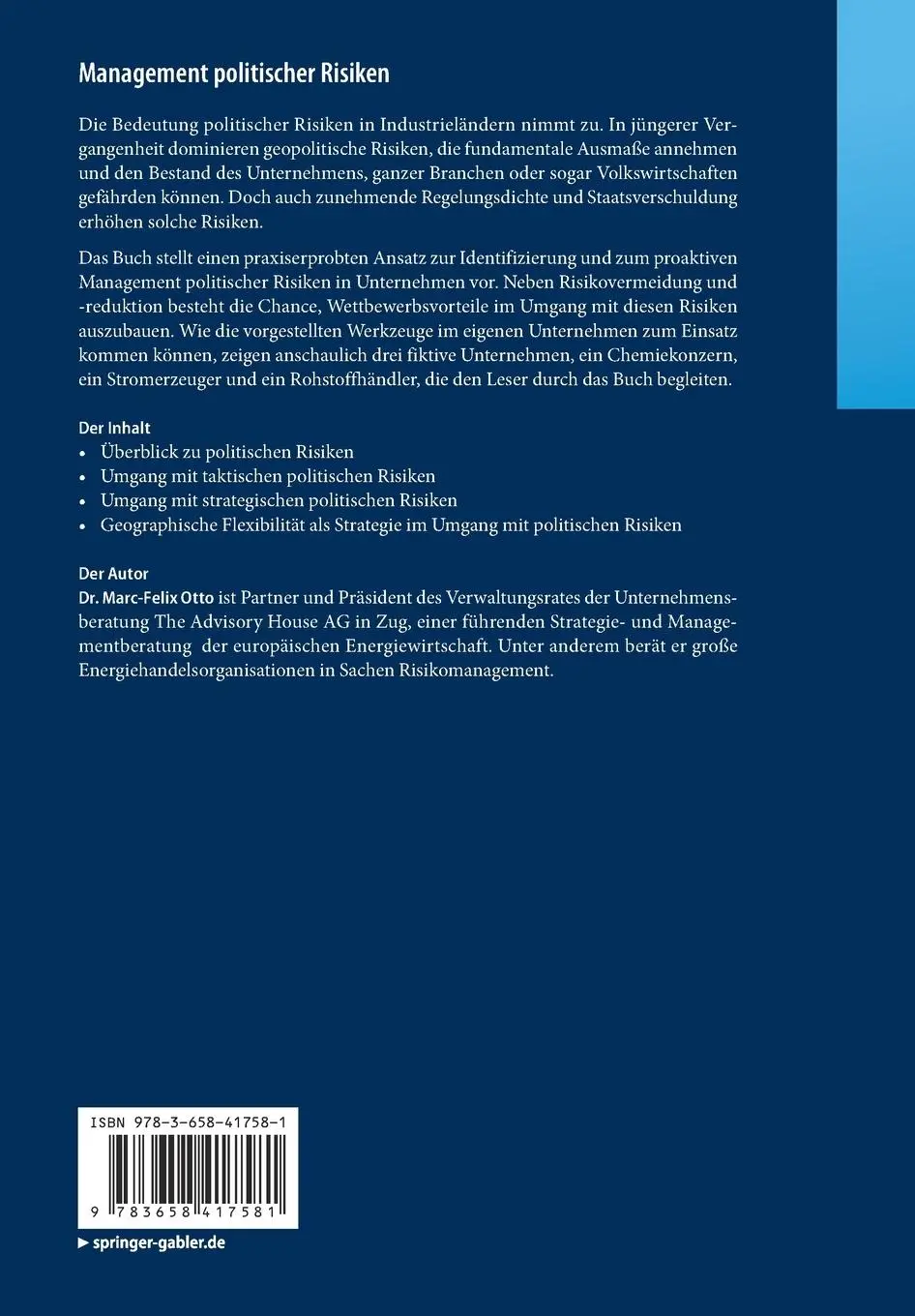 Rückseite: 9783658417581 | Management politischer Risiken | Marc-Felix Otto | Taschenbuch | vii