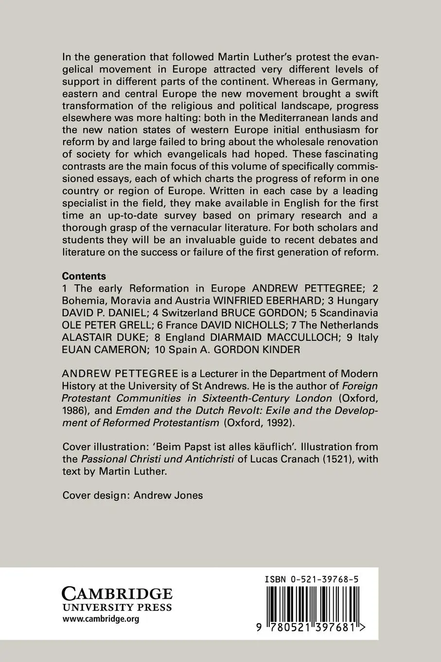 Rückseite: 9780521397681 | The Early Reformation in Europe | Andrew Pettegree | Taschenbuch