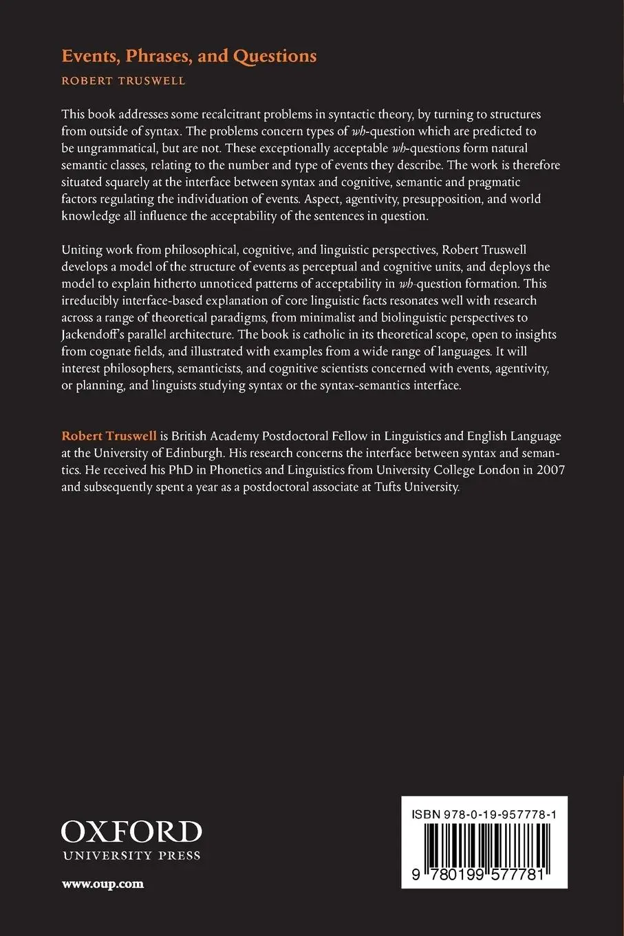 Rückseite: 9780199577781 | Events, Phrases, and Questions | Robert Truswell | Taschenbuch | 2011