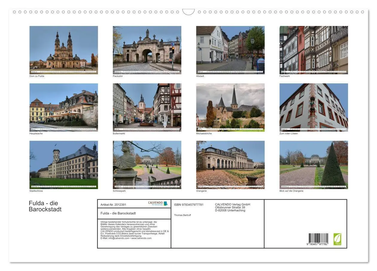 Bild: 9783457977781 | Fulda - die Barockstadt (Wandkalender 2026 DIN A2 quer), CALVENDO...