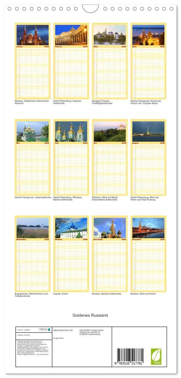Bild: 9783516517781 | Familienplaner 2026 - Goldenes Russland mit 5 Spalten...
