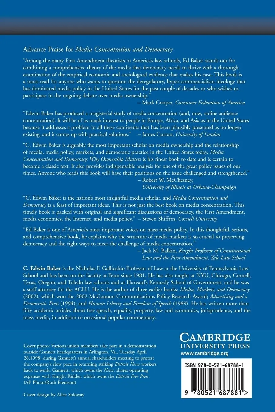 Rückseite: 9780521687881 | Media Concentration and Democracy | Why Ownership Matters | Baker