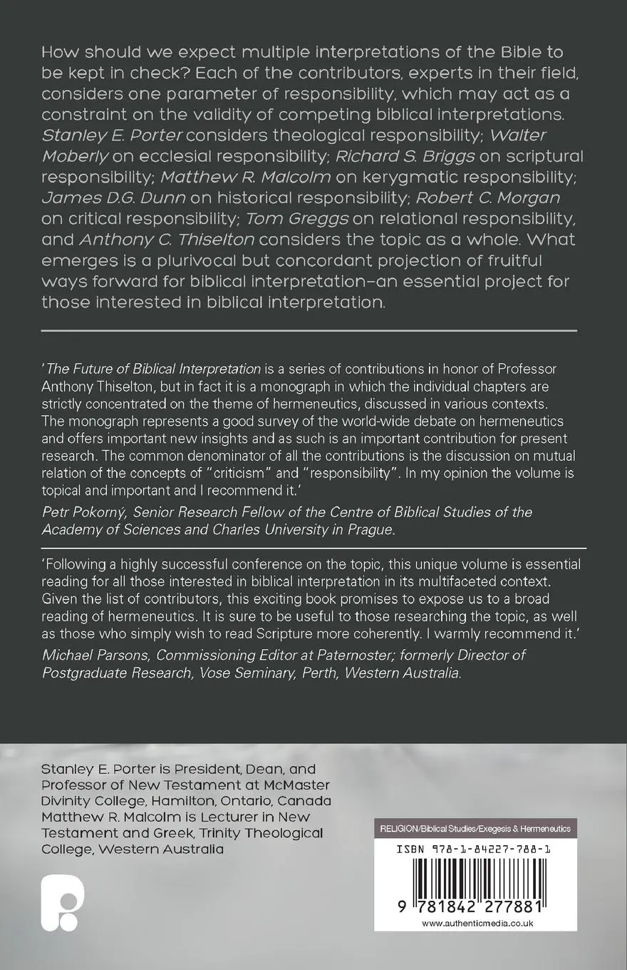 Rückseite: 9781842277881 | The Future of Biblical Interpretation | Matthew R Malcolm (u. a.)