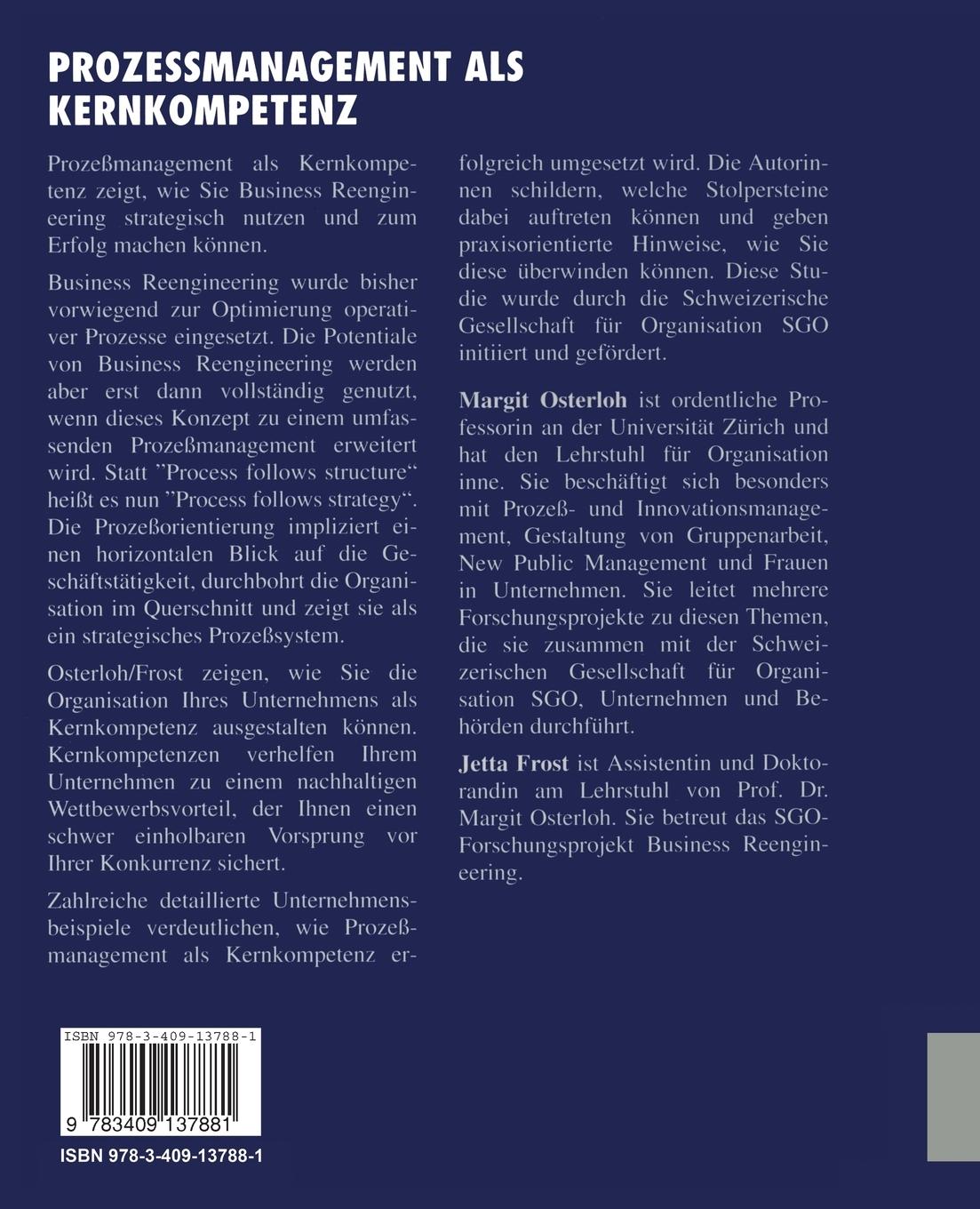 Rückseite: 9783409137881 | Prozeßmanagement als Kernkompetenz | Jetta Frost (u. a.) | Taschenbuch