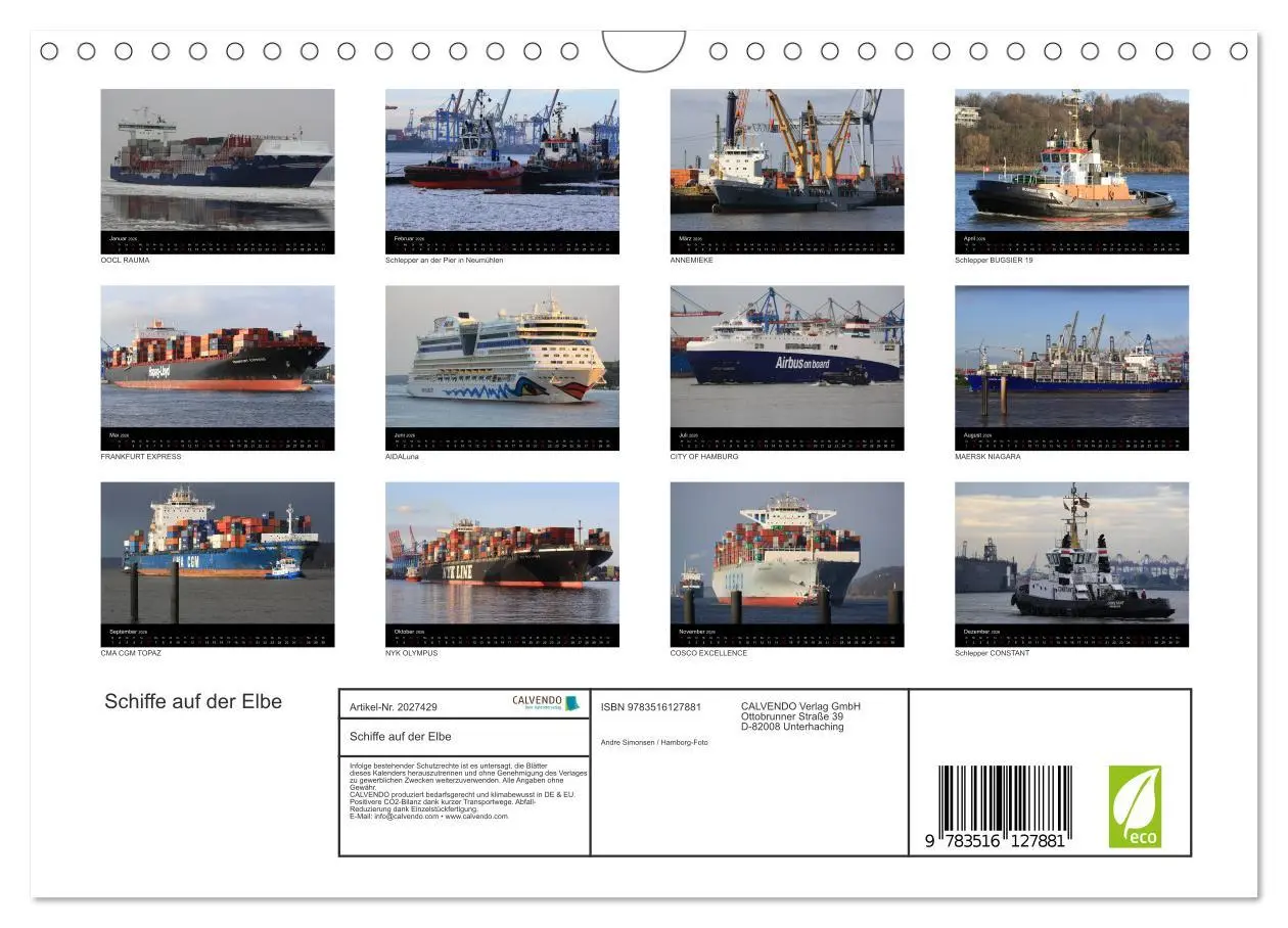 Bild: 9783516127881 | Schiffe auf der Elbe (Wandkalender 2026 DIN A4 quer), CALVENDO...