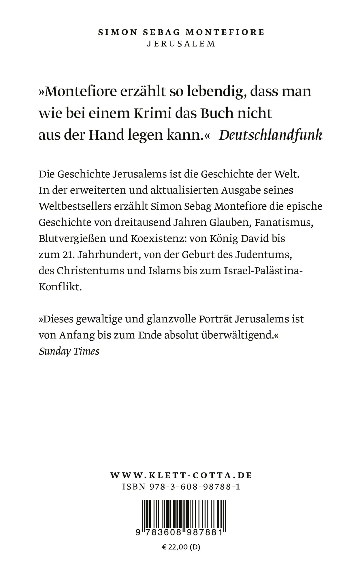 Rückseite: 9783608987881 | Jerusalem | Die Biografie | Simon Sebag Montefiore | Taschenbuch