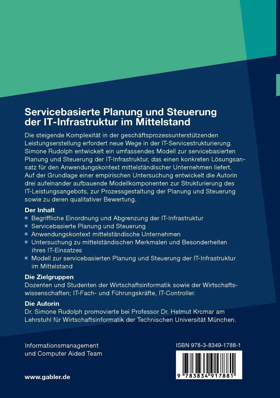 Rückseite: 9783834917881 | Servicebasierte Planung und Steuerung der IT-Infrastruktur im...