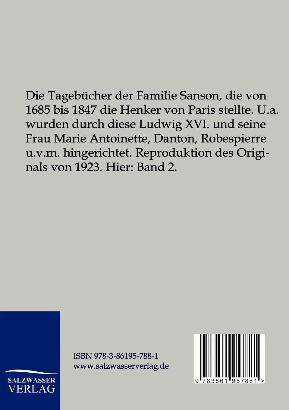 Rückseite: 9783861957881 | Tagebücher der Henker von Paris | Zweiter Band | Henry Sanson | Buch