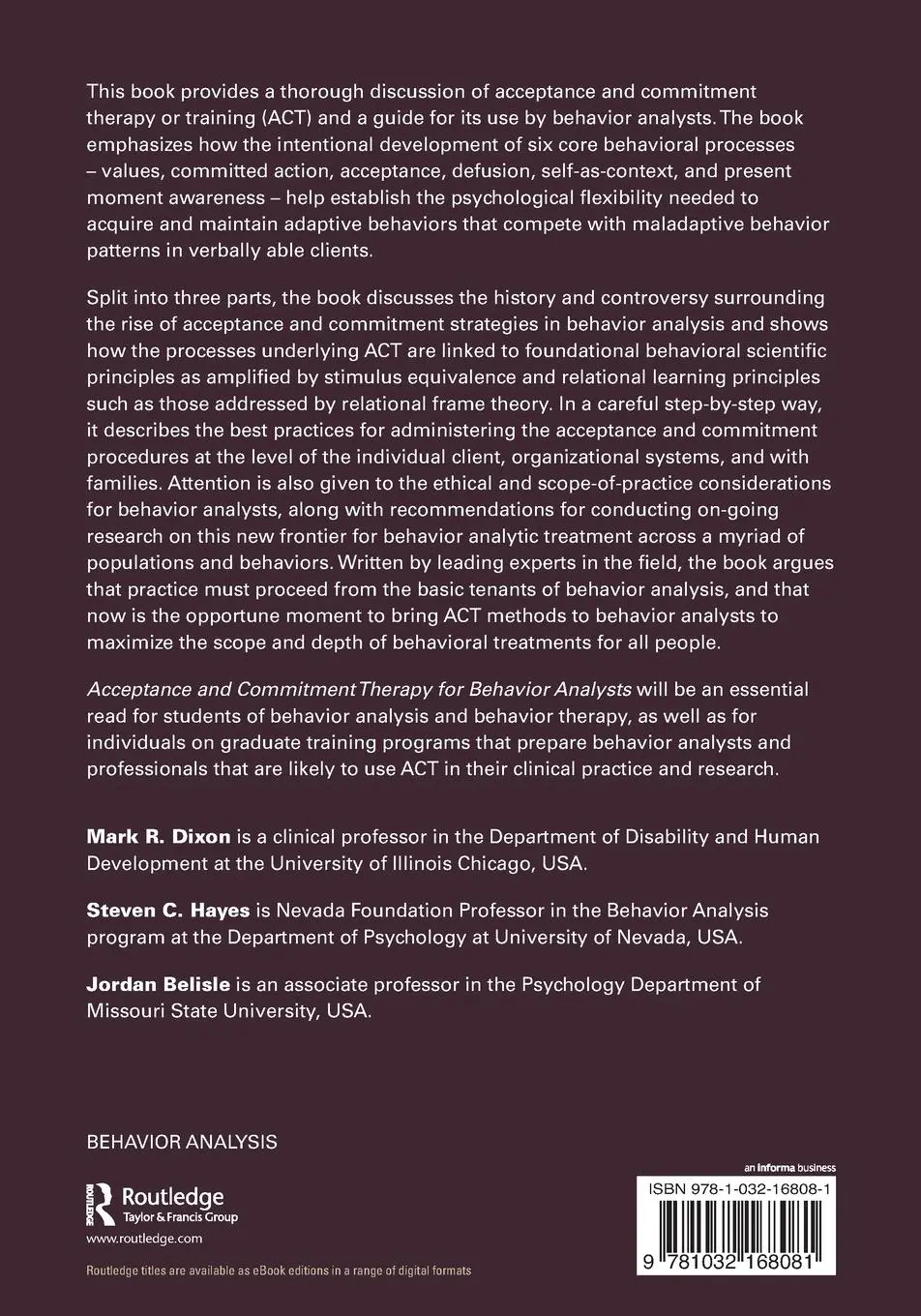 Rückseite: 9781032168081 | Acceptance and Commitment Therapy for Behavior Analysts | Taschenbuch