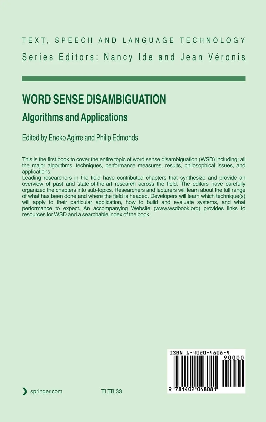 Rückseite: 9781402048081 | Word Sense Disambiguation | Algorithms and Applications | Buch | xxii