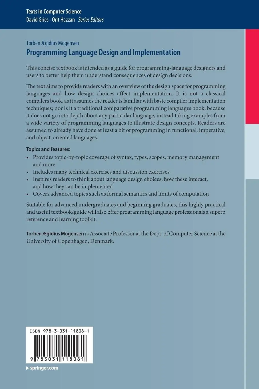Rückseite: 9783031118081 | Programming Language Design and Implementation | Mogensen | Buch Rückseite: 9783031118081 | Programming Language Design and Implementation | Mogensen | Buch