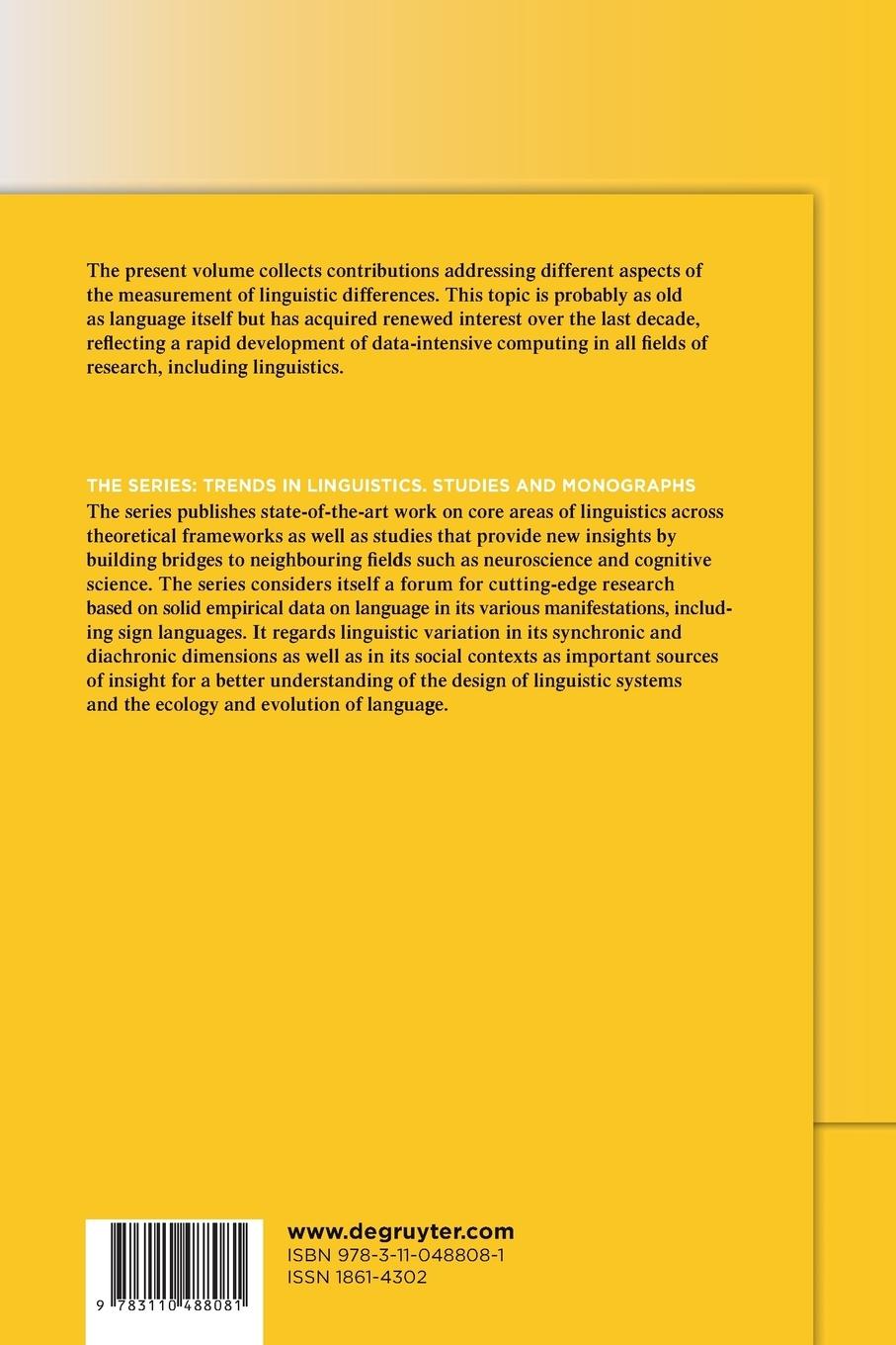 Rückseite: 9783110488081 | Approaches to Measuring Linguistic Differences | Anju Saxena (u. a.)