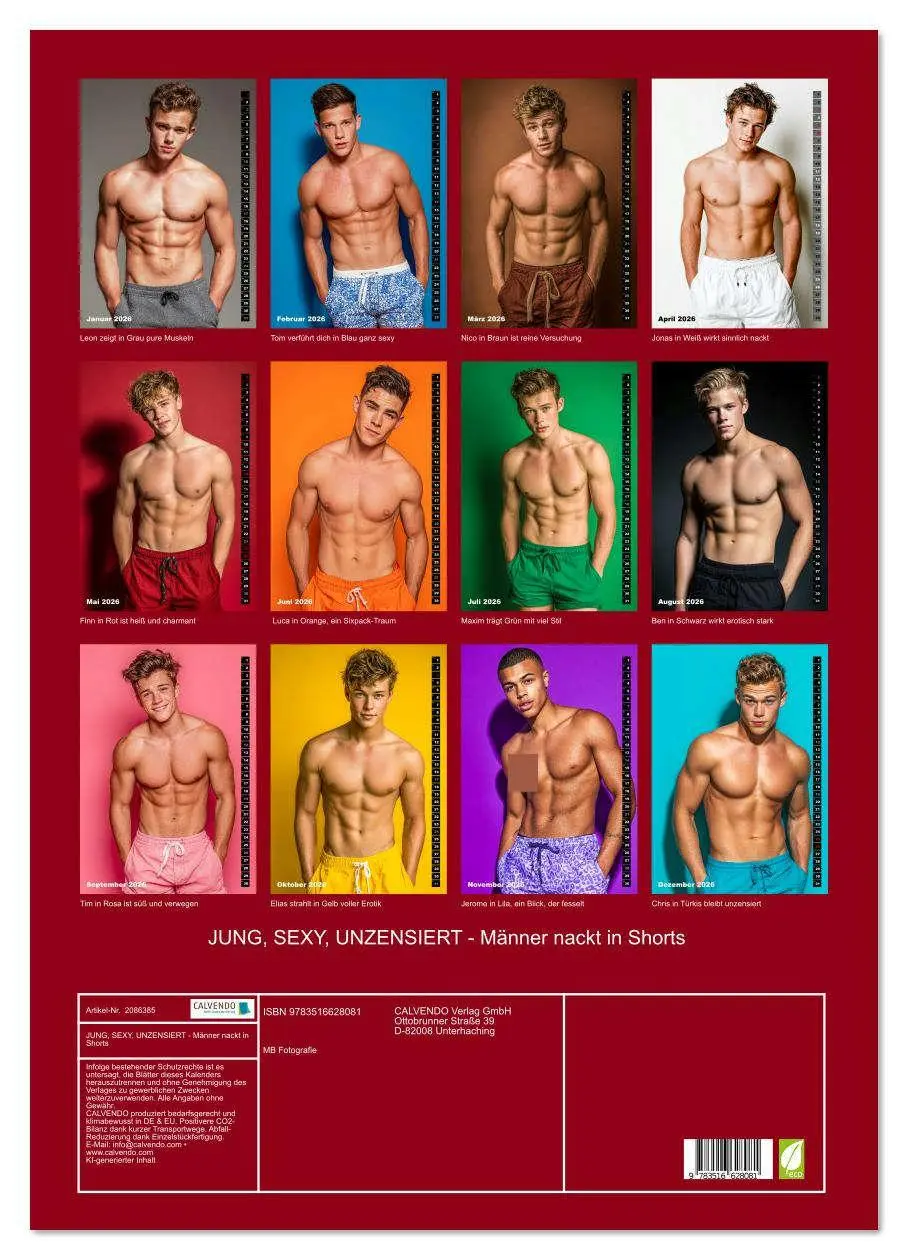 Bild: 9783516628081 | JUNG, SEXY, UNZENSIERT - Männer nackt in Shorts (Wandkalender 2026...