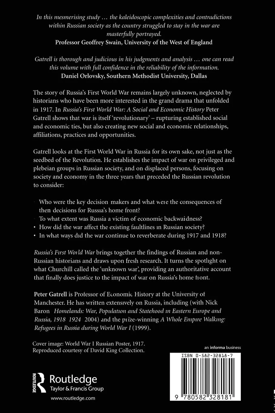 Rückseite: 9780582328181 | Russia's First World War | A Social and Economic History | Gatrell