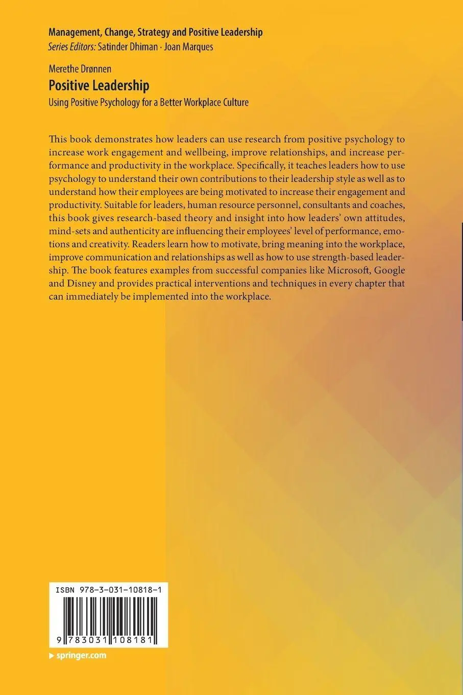 Rückseite: 9783031108181 | Positive Leadership | Merethe Drønnen | Taschenbuch | xv | Englisch