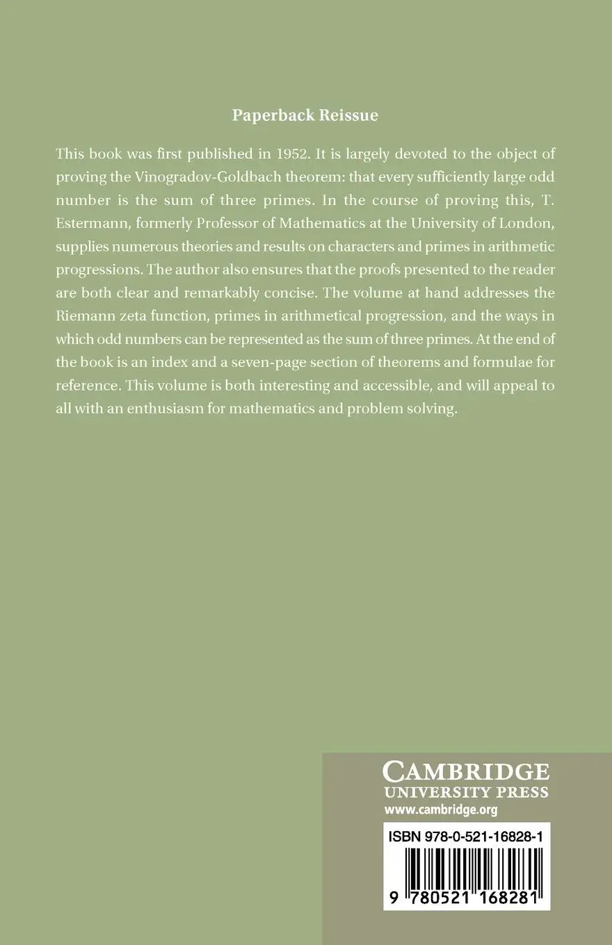 Rückseite: 9780521168281 | Introduction to Modern Prime Number Theory | T. Estermann | Buch