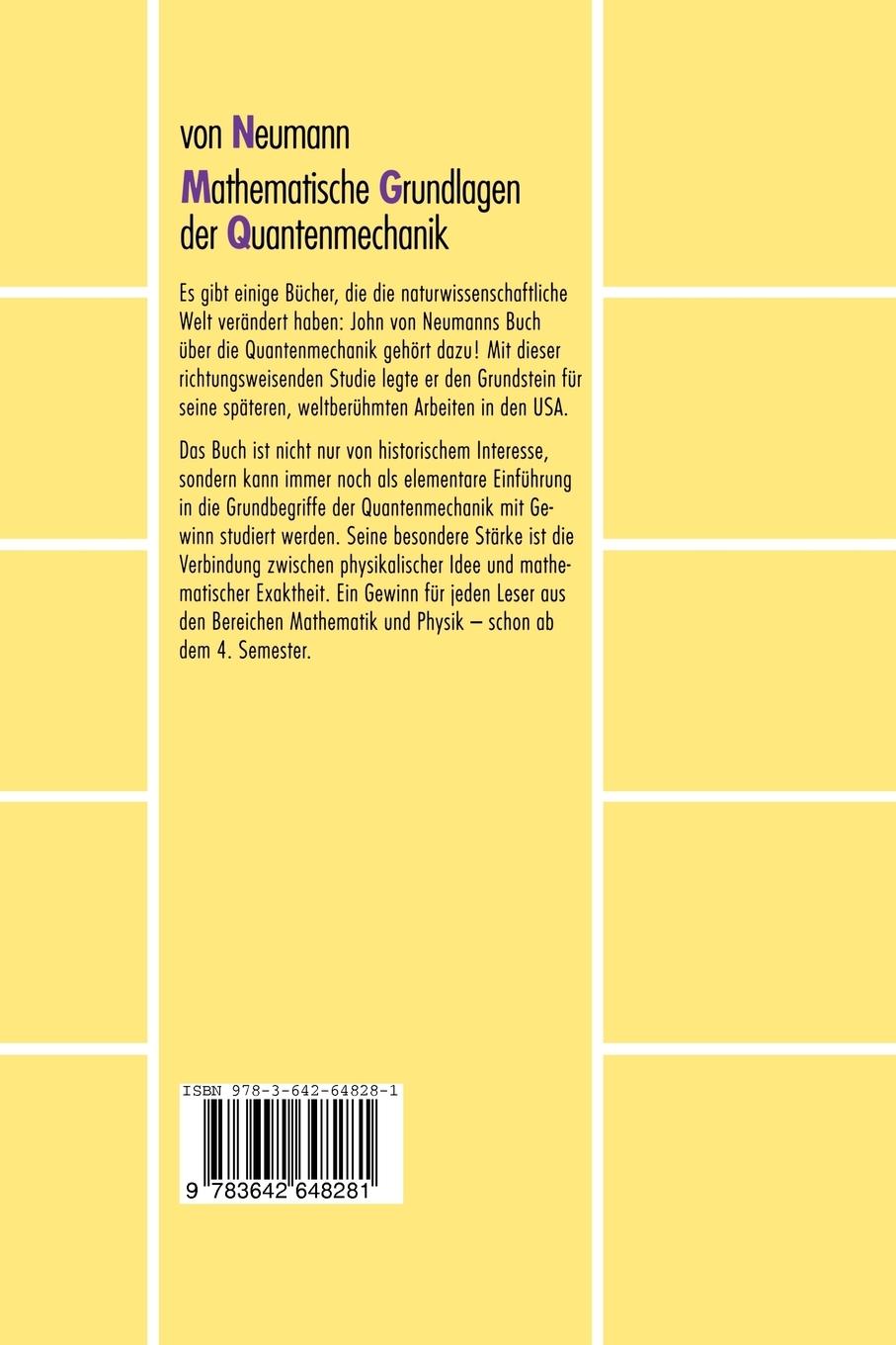 Rückseite: 9783642648281 | Mathematische Grundlagen der Quantenmechanik | John Von Neumann | Buch